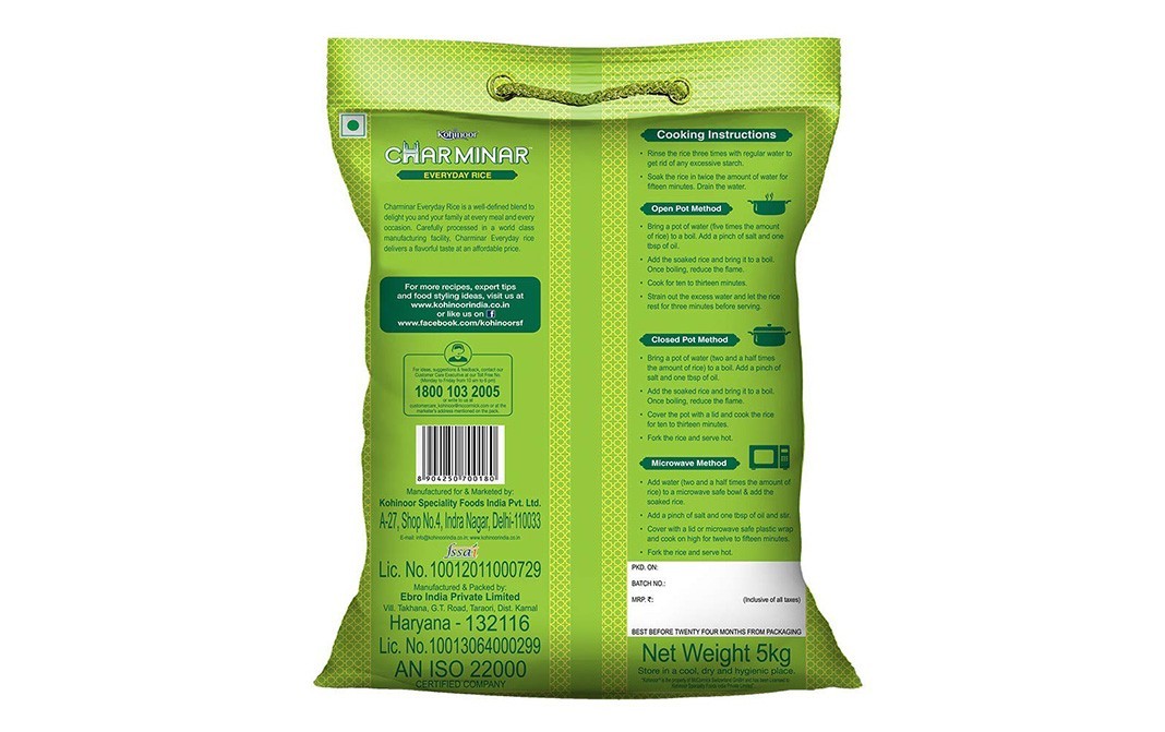 Charminar Kohinoor Everyday Rice   Pack  5 kilogram